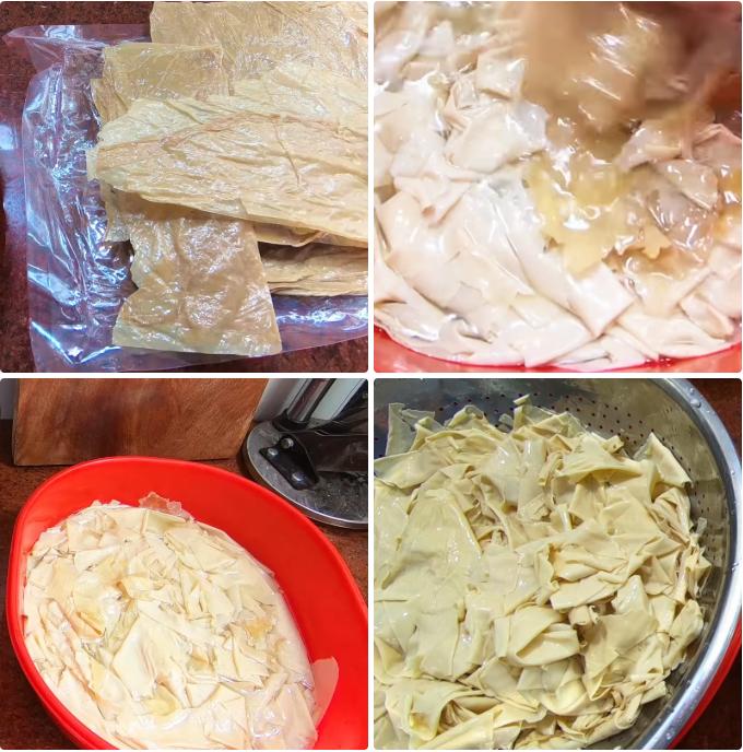 Chuẩn bị tàu hủ ky làm chả lụa chay