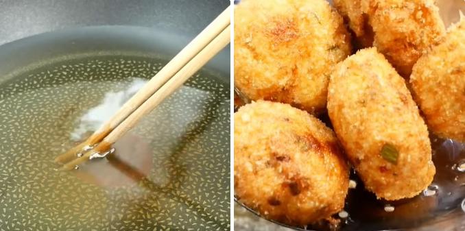 Chiên cá viên chay từ khoai môn