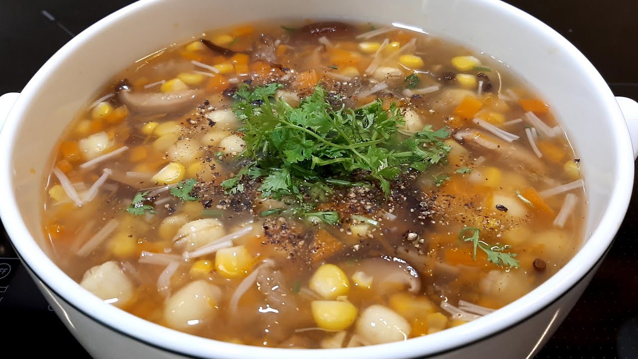 Súp chay bắp non, hạt sen