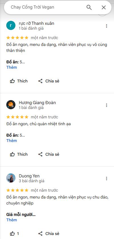 Đánh giá từ thực khách dành cho quán chay Cổng Trời