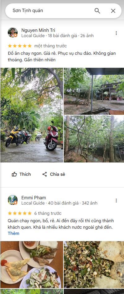 Những đánh giá tích cực từ thực khách dành cho Sơn Tịnh Quán