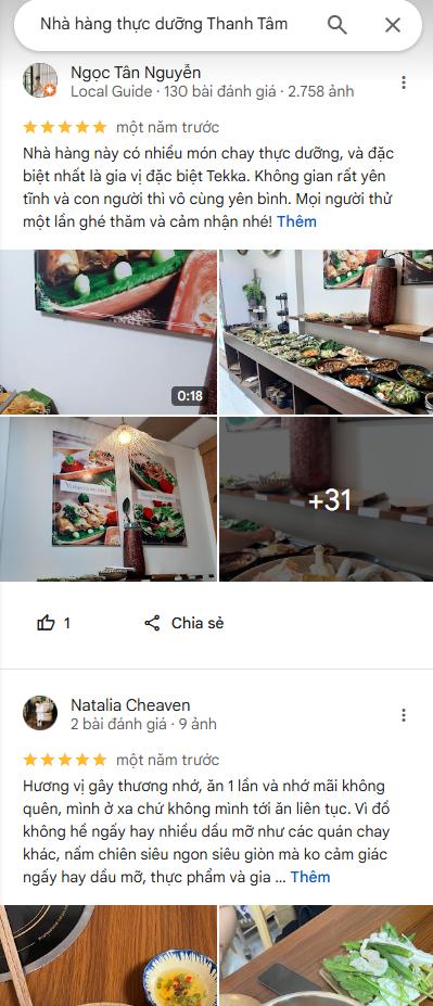 Đánh giá của thực khách dành cho nhà hàng chay Thanh Tâm