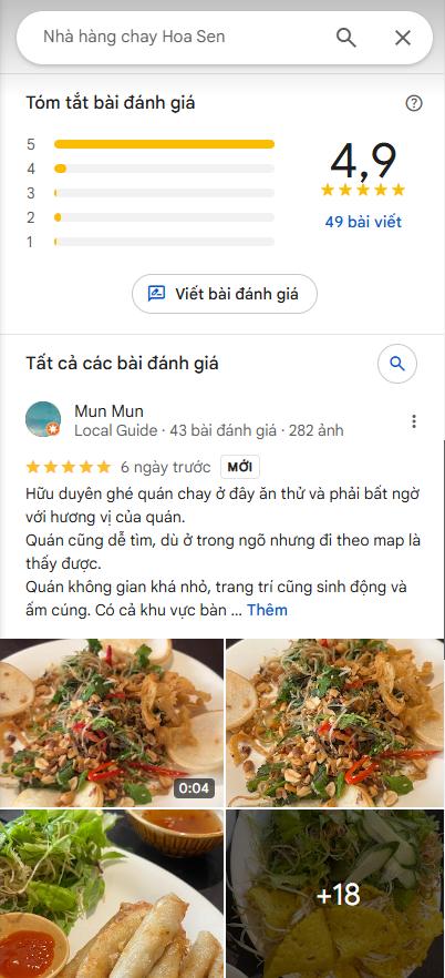Những đánh giá tích cực từ thực khách cho nhà hàng chay Hoa Sen