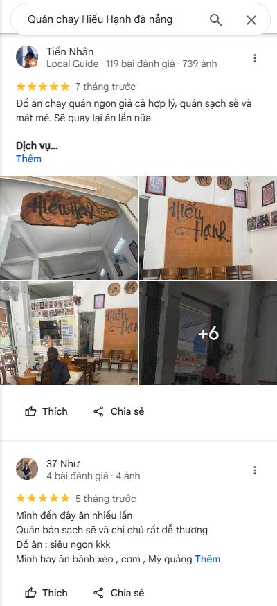 Đánh giá của thực khách dành cho quán chay Hiếu Hạnh