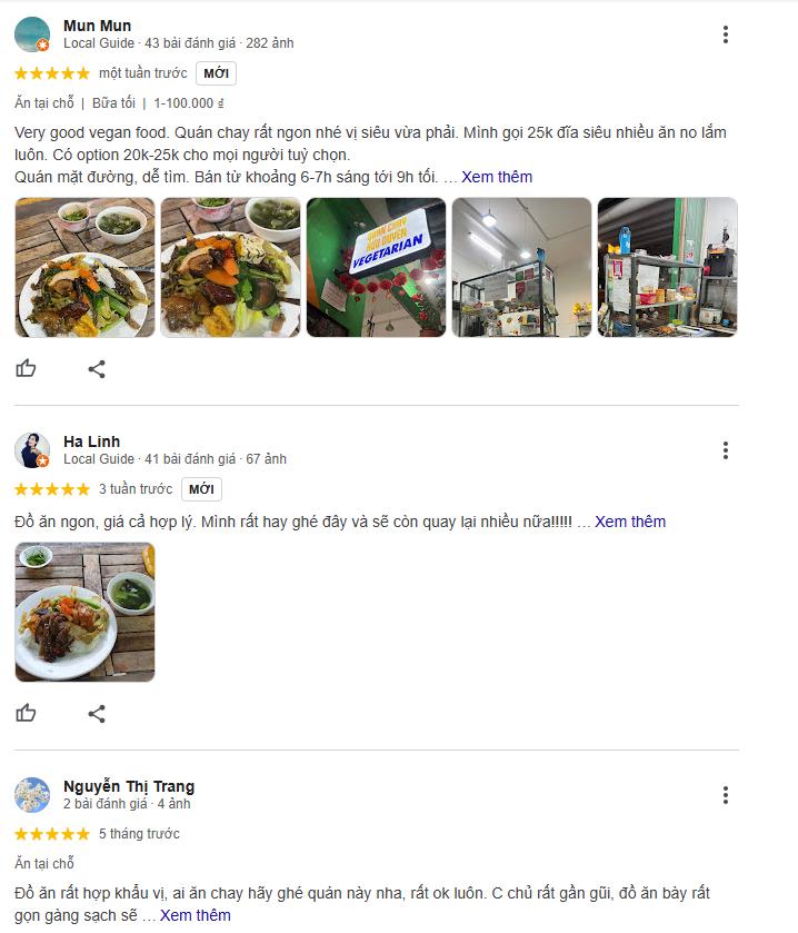 Đánh giá của khách hàng dành cho quán chay Hữu Duyên