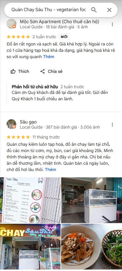 Đánh giá của thực khách dành cho Quán chay Sáu Thu