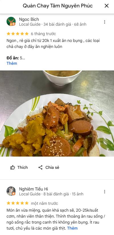 Quán chay Tâm Nguyên Phúc được thực khách đánh giá cao