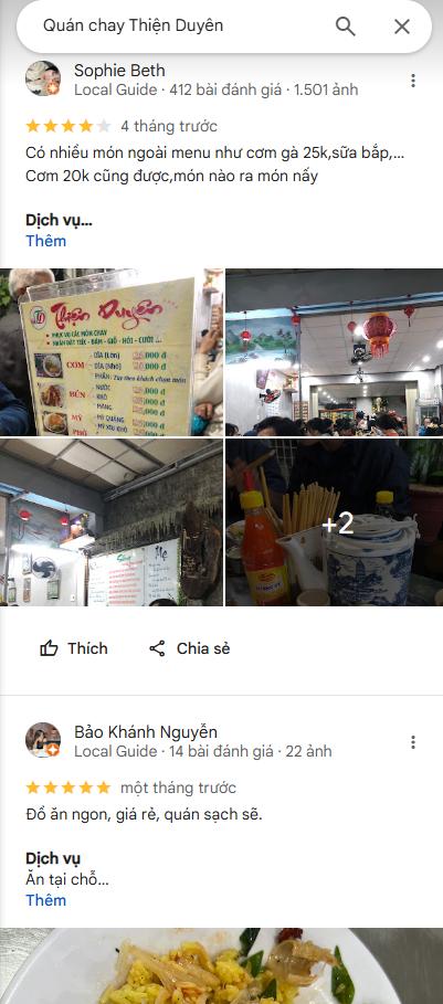 Đánh giá của thực khách dành cho quán chay Thiện Duyên