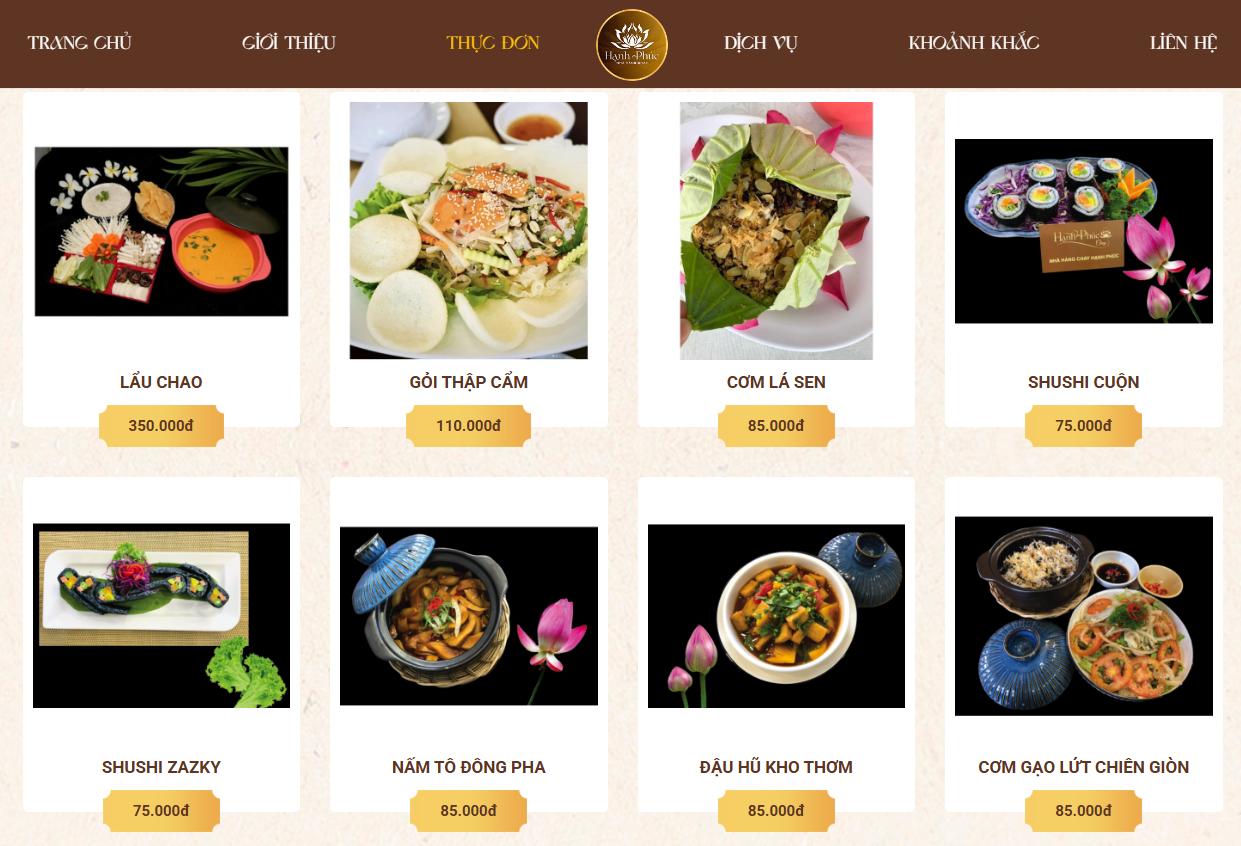 Menu nhà hàng chay đa dạng